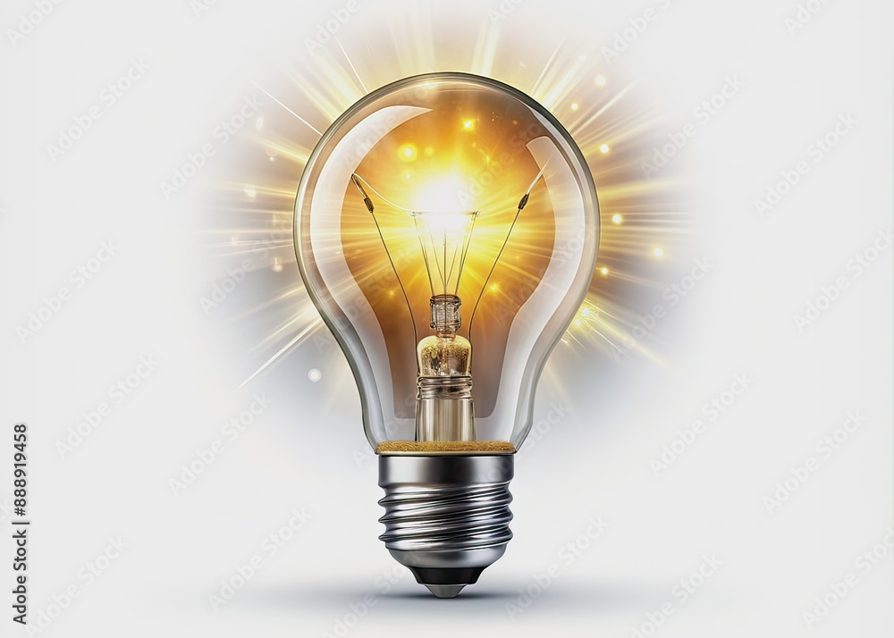 Illuminated light bulb concept on a clean white background, glowing with bright ideas, symbolizing innovation, imagination, and inspiration, surrounded by subtle shadow and glow effects. Illuminated light bulb concept on a clean white background, glowing with bright ideas, symbolizing innovation, imagination, and inspiration, surrounded by subtle shadow and glow effects.