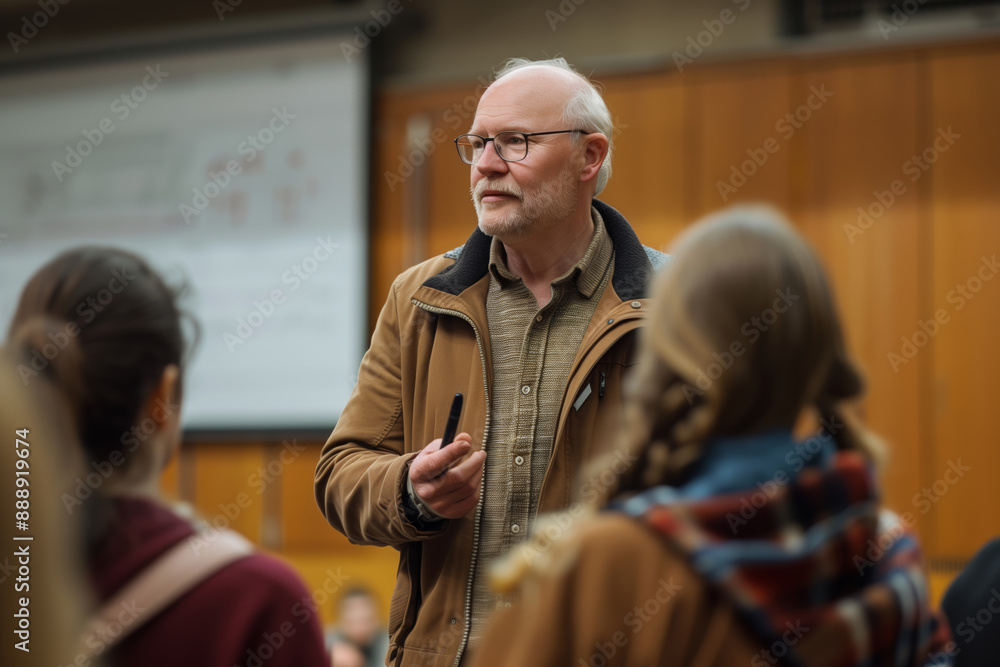 Fototapeta premium A University Lecturer Engagingly Presents His Knowledge to Students