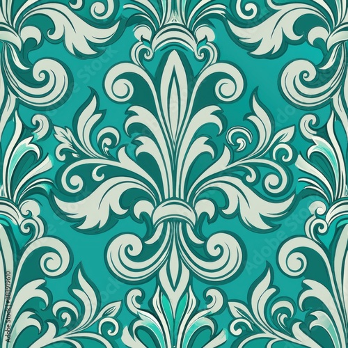 seamless pattern of vintage fleur-de-lis with scrollwork, Generative AI