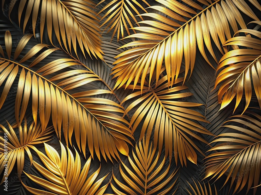 Luxury banner, close up of shiny gold tropical palm leaves generative ai Luxury banner, close up of shiny gold tropical palm leaves generative ai