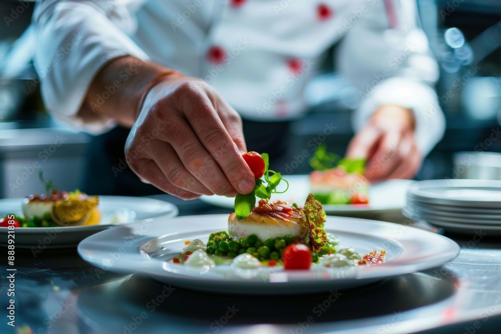 Food styling scene with a professional food stylist arranging a gourmet dish, capturing the essence of culinary Food styling scene with a professional food stylist arranging a gourmet dish, capturing the essence of culinary