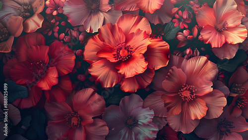 Abstract Floral Background with Boho Wallart Elements, Perfect for Wallpaper and Artistic Home Decor, Featuring Vibrant Red and Pink Flowers in a Textured, Nature-Inspired Design