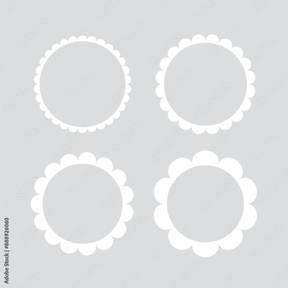 Blank white scalloped edge round label set. Flat vector illustration. Blank white scalloped edge round label set. Flat vector illustration.