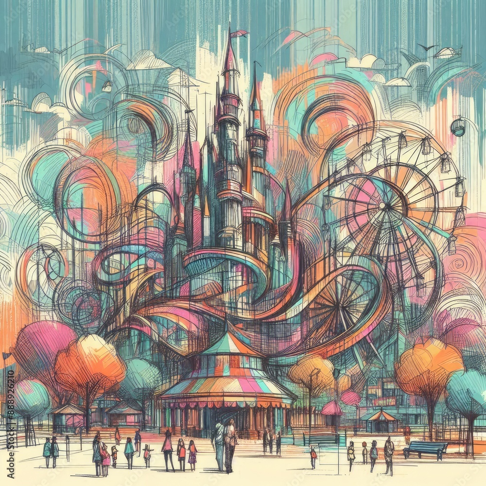 Vibrant Carnival Fantasy: A Colorful Doodle of Amusement Park Wonders with Generative AI. Vibrant Carnival Fantasy: A Colorful Doodle of Amusement Park Wonders with Generative AI.