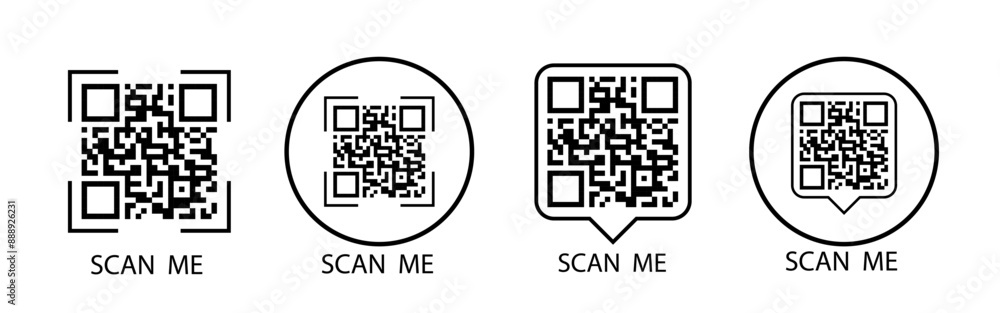 QR code set. Scan Me. Scan qr code icon. Template of frames for QR code with text - scan me. Vector illustration. QR code set. Scan Me. Scan qr code icon. Template of frames for QR code with text - scan me. Vector illustration.