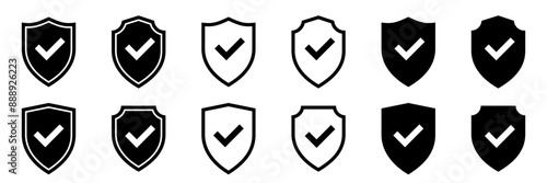Shield icon set. Protect shield security line icons. Design elements for concept of safety and protection. Vector illustration