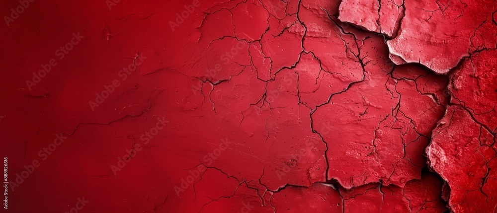A tight shot of a red wall with a prominent crack splitting its midsection, and a dark object embedded in the heart of the fissure A tight shot of a red wall with a prominent crack splitting its midsection, and a dark object embedded in the heart of the fissure