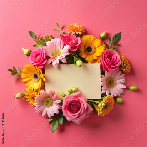 Charming card decorated with flowers on a clean light background, perfect for greetings, invitations,wedding or special occasions