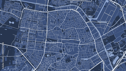 Blue Tilburg map, city in Netherlands. Streetmap municipal area.