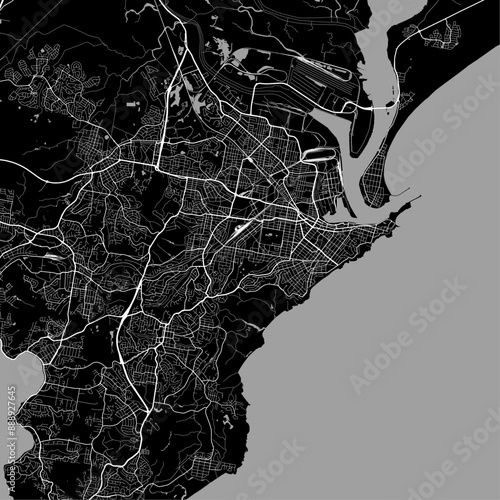 Map of Newcastle, Australia. Black and white city map, metropolitan area.