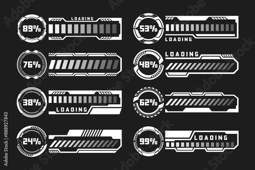 HUD Futuristic Loading Bar Designs and Progress Indicators Set