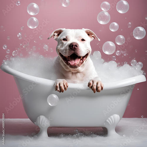 chien qui prends son bain photo