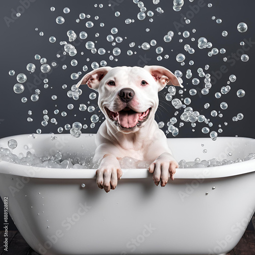 chien qui prends son bain photo