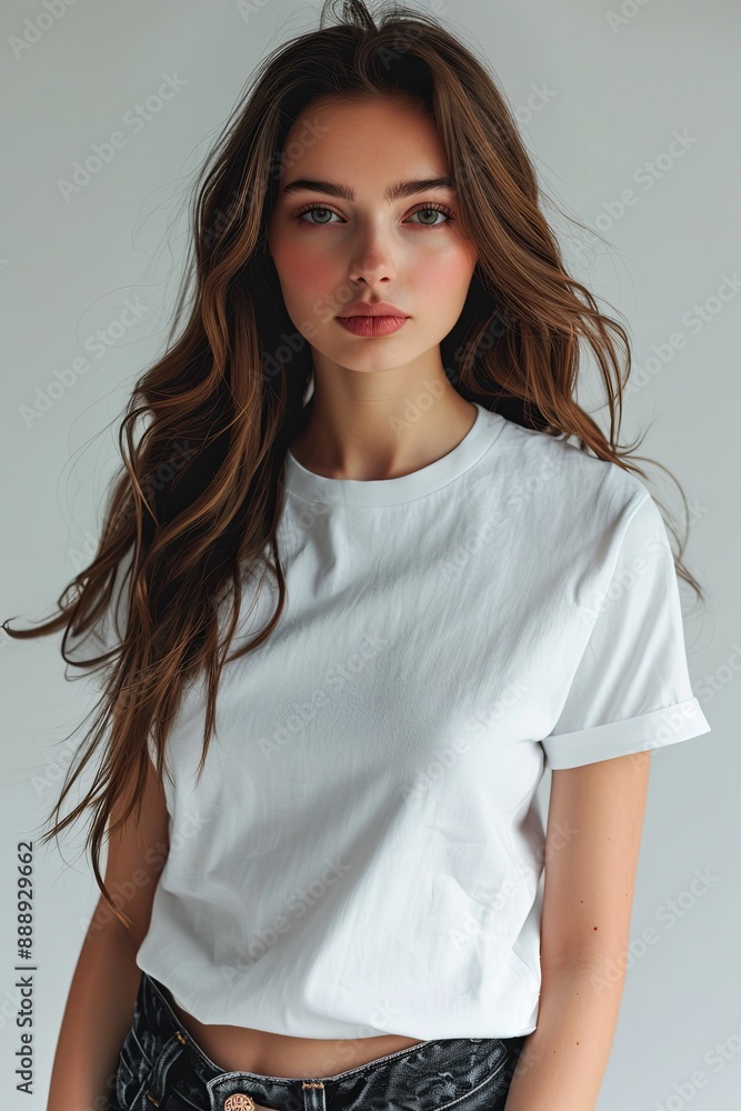 White tshirt mockup on woman model created with Generative AI White tshirt mockup on woman model created with Generative AI