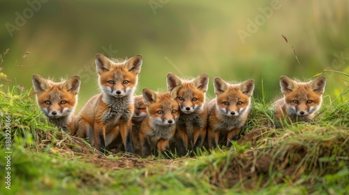 A Family of Curious Red Fox Kits © positfid