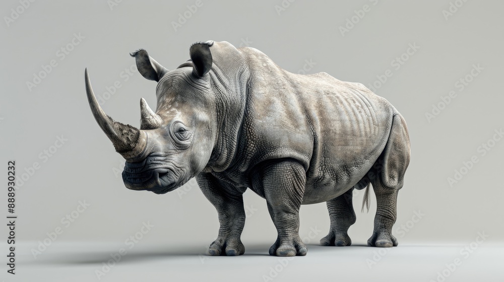 Fototapeta premium White Rhinoceros Standing on a Gray Background