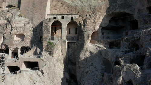 Flight over Vardzia - a cave monastery site in Georgia, UNESCO World Heritage