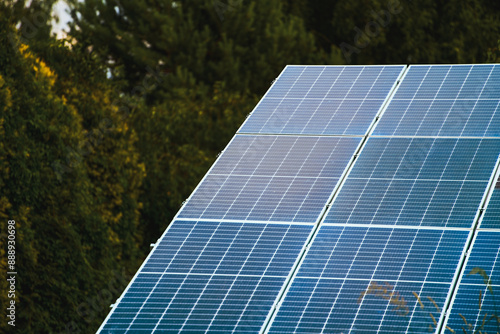 Clean energy solar panels on house roof