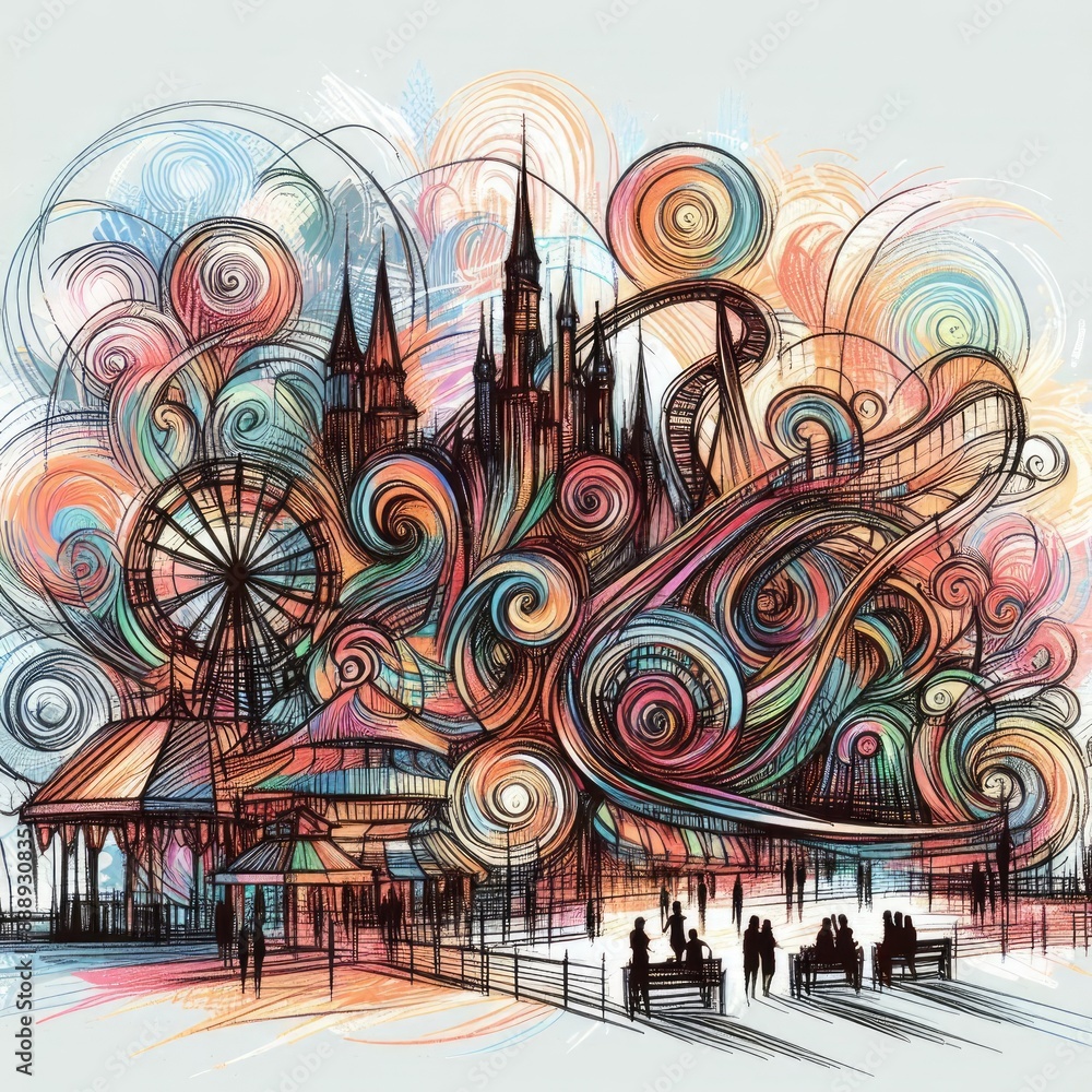 Vibrant Carnival Fantasy: A Colorful Doodle of Amusement Park Wonders with Generative AI. Vibrant Carnival Fantasy: A Colorful Doodle of Amusement Park Wonders with Generative AI.