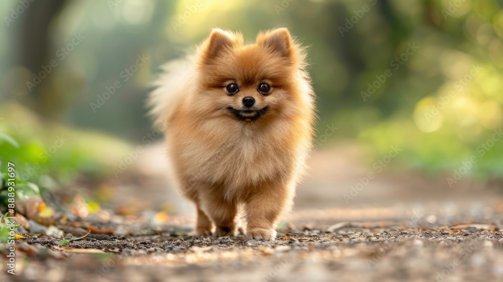 Fototapeta premium Pomeranian: Small and fluffy, known for lively personalities and luxurious coats. Pomeranians are vibrant companions with charming looks. 