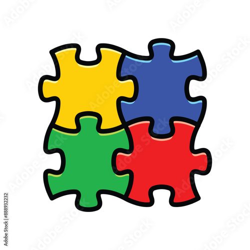 4 simple classic puzzle pieces red blue green yellow connected together transparent background