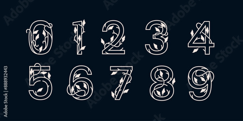 DECORATIVE NUMBER 4, SET OF ELEGANT VINTAGE ORNAMENTAL NUMBER, MADE WITH HAND DRAWN VECTOR ILLUSTRATION
