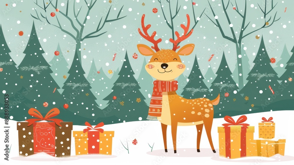 Cute Reindeer in Winter Wonderland Cute Reindeer in Winter Wonderland