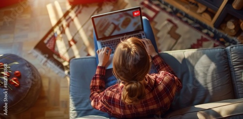 Woman Shopping Online From Home Couch