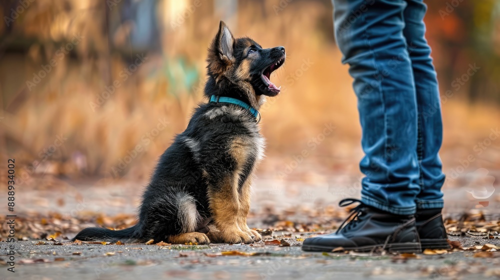 German Shepherd Puppy Yawning in the Park German Shepherd Puppy Yawning in the Park