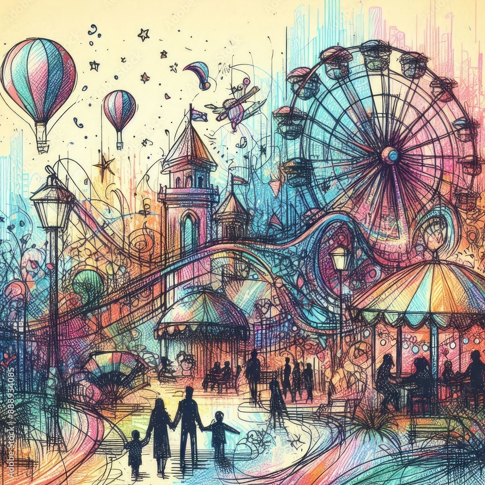 Vibrant Carnival Fantasy: A Colorful Doodle of Amusement Park Wonders with Generative AI. Vibrant Carnival Fantasy: A Colorful Doodle of Amusement Park Wonders with Generative AI.