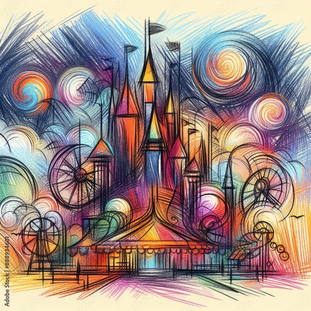 Vibrant Carnival Fantasy: A Colorful Doodle of Amusement Park Wonders with Generative AI. Vibrant Carnival Fantasy: A Colorful Doodle of Amusement Park Wonders with Generative AI.
