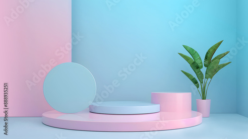 Wallpaper Mural Blue and pink display podium 3d rendering on an 
isolated background Torontodigital.ca