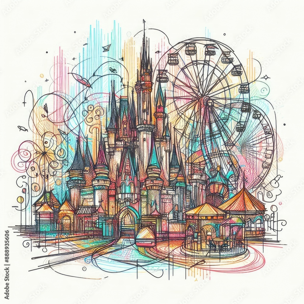 Vibrant Carnival Fantasy: A Colorful Doodle of Amusement Park Wonders with Generative AI. Vibrant Carnival Fantasy: A Colorful Doodle of Amusement Park Wonders with Generative AI.