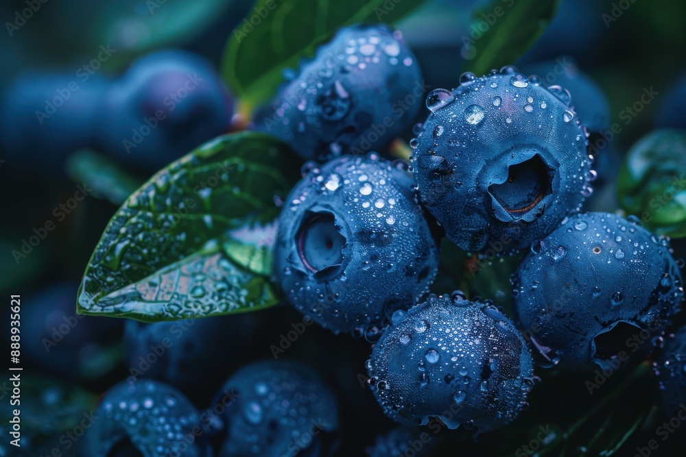 Close-up of fresh blueberries covered in morning dew Close-up of fresh blueberries covered in morning dew