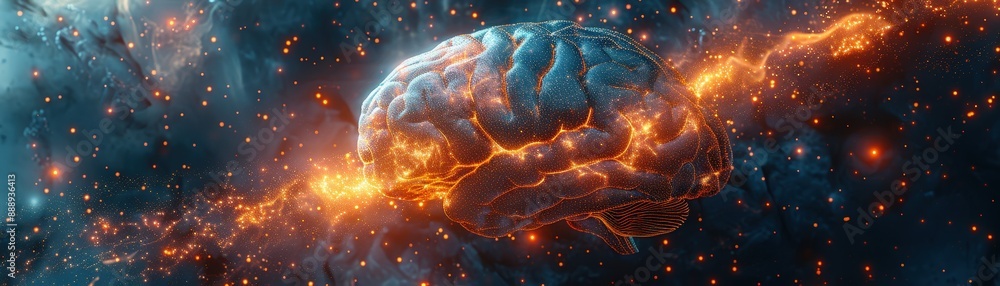 Fototapeta premium AI brain with complex cognitive data, unsupervised learning, convolutional neural pathways