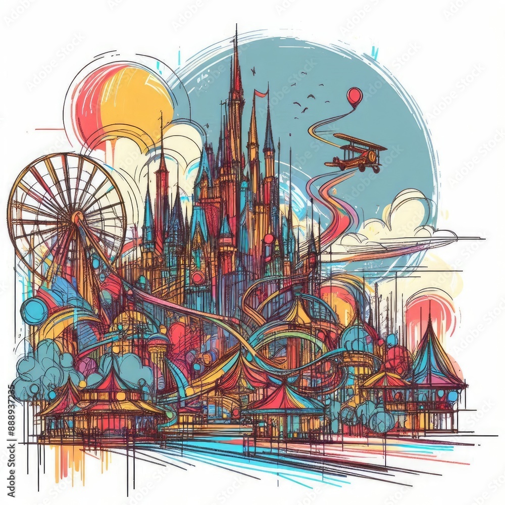 Vibrant Carnival Fantasy: A Colorful Doodle of Amusement Park Wonders with Generative AI. Vibrant Carnival Fantasy: A Colorful Doodle of Amusement Park Wonders with Generative AI.