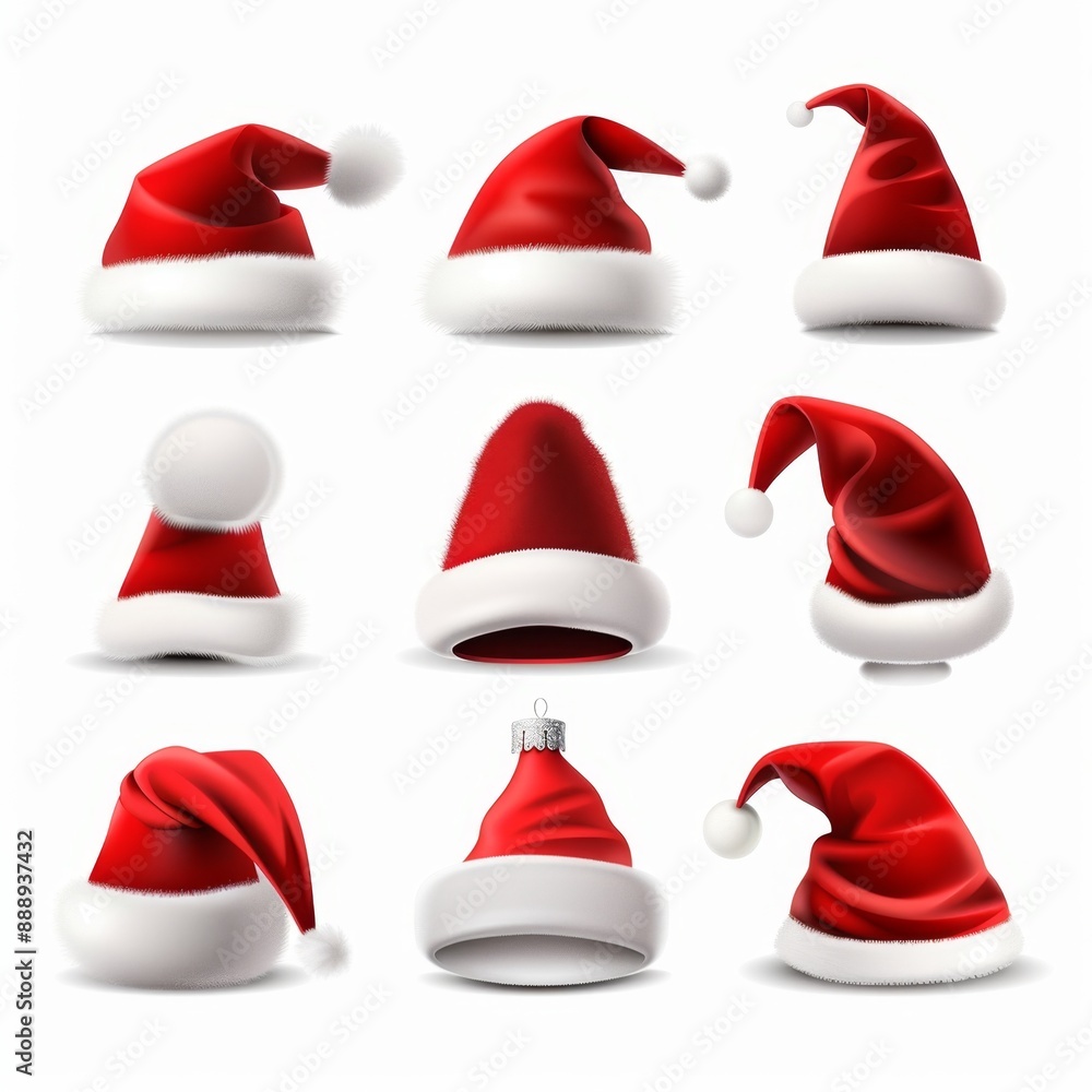 Santa hat icon, christmas hat, santa claus cap , red holiday costume symbol, xmas hat sign on white Santa hat icon, christmas hat, santa claus cap , red holiday costume symbol, xmas hat sign on white