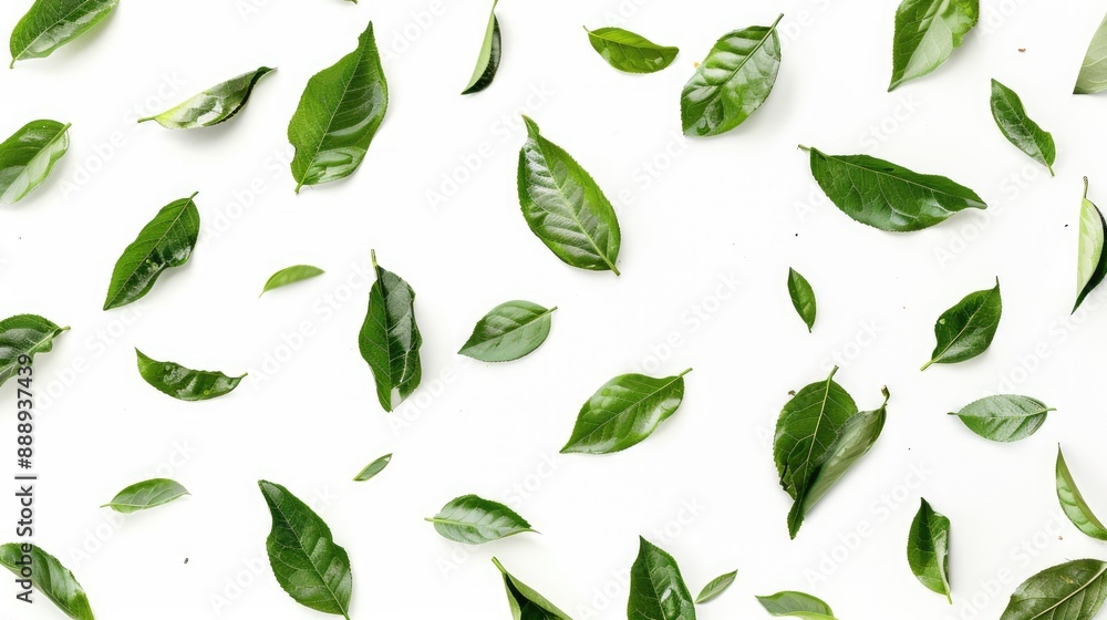 Tea Leaves Beach Art on White Background from Above for Messages Tea Leaves Beach Art on White Background from Above for Messages