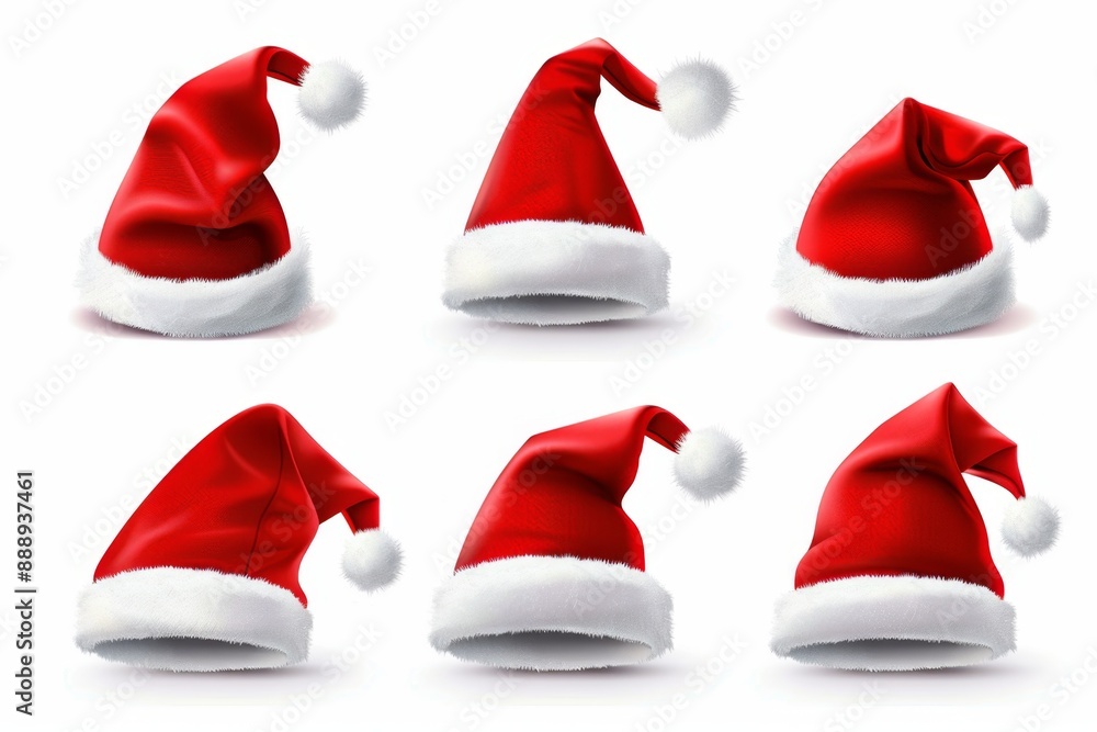 Santa hat icon, christmas hat, santa claus cap , red holiday costume symbol, xmas hat sign on white Santa hat icon, christmas hat, santa claus cap , red holiday costume symbol, xmas hat sign on white