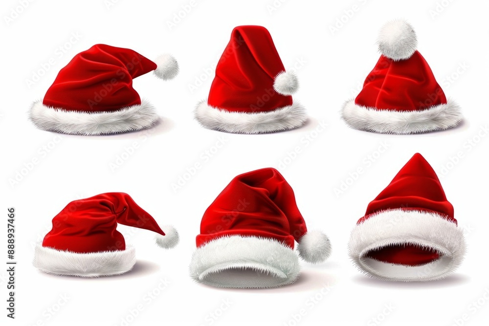 Santa hat icon, christmas hat, santa claus cap , red holiday costume symbol, xmas hat sign on white Santa hat icon, christmas hat, santa claus cap , red holiday costume symbol, xmas hat sign on white
