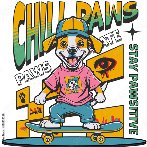 02 Chill Paws_ Stay Pawstive and Skate On! - Aesthetic Streetwear Transparent Graphic T-Shirt Design