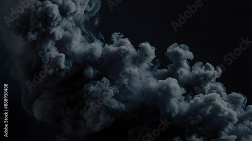 Dark black fire smoke cloud explosion, smoky air mist background 