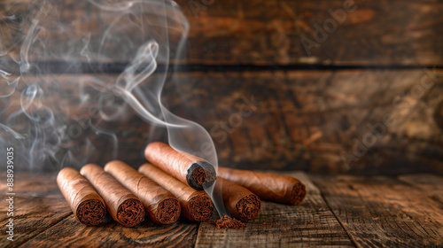 Simple and Luxury Background with Cuban Cigars and Smoke with Copy Space photo