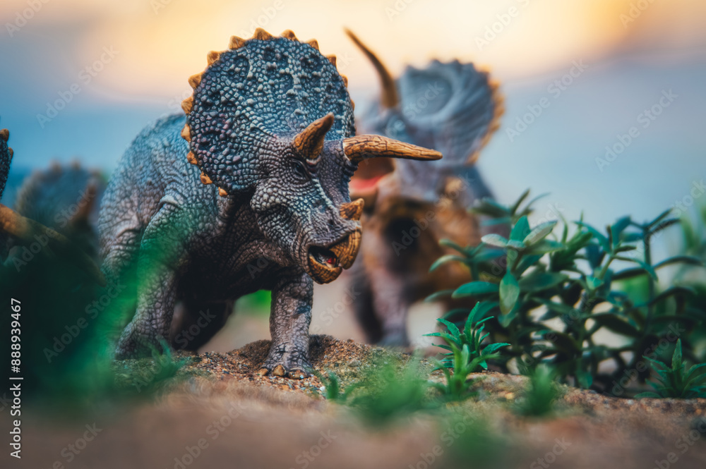 Obraz premium Triceratops Migration: A Herd on the Move