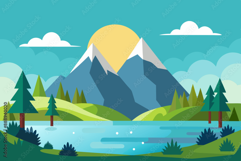 Fototapeta premium landscape with mountains and lake