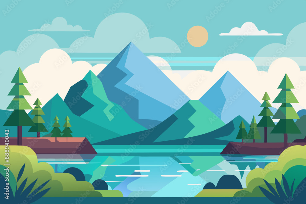 Fototapeta premium landscape with mountains and lake