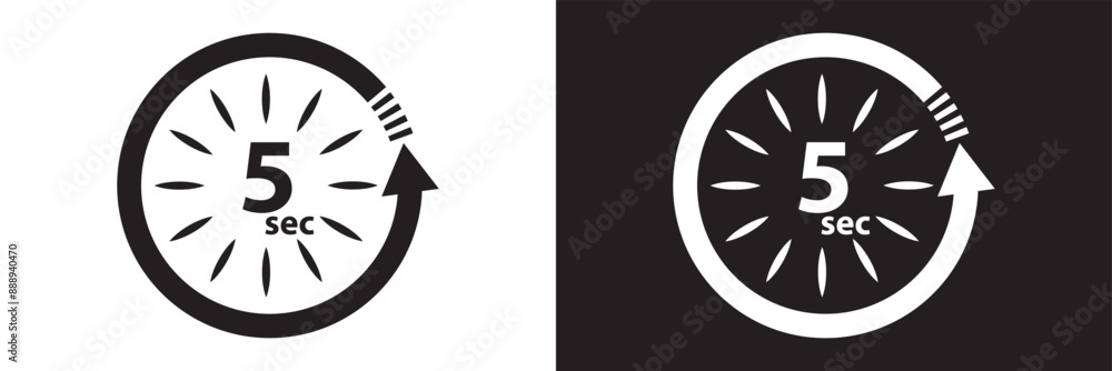 Flat icon with black timer 5 seconds. Flat vector design Time icon symbol illustration. Vector stopwatch icon. Vector illustration . EPS 10 Flat icon with black timer 5 seconds. Flat vector design Time icon symbol illustration. Vector stopwatch icon. Vector illustration . EPS 10
