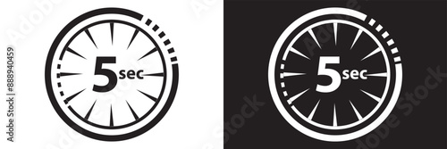 Flat icon with black timer 5 seconds. Flat vector design Time icon symbol illustration. Vector stopwatch icon. Vector illustration . EPS 10
