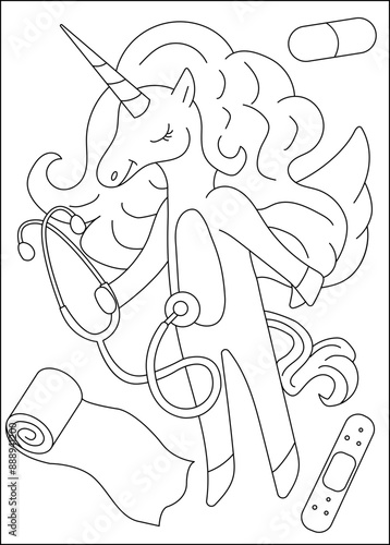 Dermatologist medical unicorn coloring book page