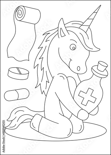 Anesthesiologist medical unicorn coloring book page
